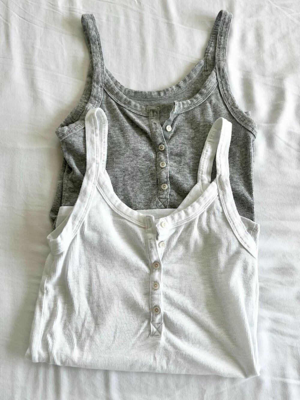 Aerie Ribbed Henley Tank Bundle | XS | Grey & White